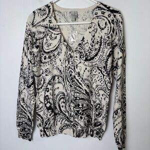 Sahalie Black and Cream Print Cardigan